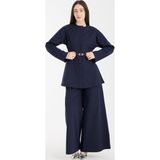 Bolivente Lacivert Premium Kemerli Bluz ve Pantolon Takım