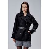 Bolivente Lina Siyah Regular Fit Premium Kemerli Kaşe Ceket