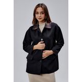 Bolivente Mia Siyah Ekose Yaka Cepli Oversize Trençkot - XL