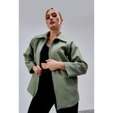 Bolivente Mint Oversize Fermuarlı Kaşe Ceket - XL
