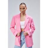 Bolivente Pembe Kadın Düğmeli Oversize Blazer Ceket