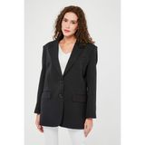 Bolivente Siyah Kadın Düğmeli Oversize Blazer Ceket - XS