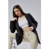 Bolivente Siyah Kruvaze Uzun Blazer Ceket