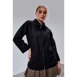 Bolivente Siyah Oversize Fermuarlı Kaşe Ceket