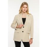 Bolivente Taş Rengi Kadın Düğmeli Oversize Blazer Ceket