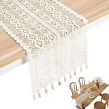 Bolivia's Makrome Masa Örtüsü, 24CM x 180CM Bej Dantel Boho Düğün Masa Örtüsü, Pamuk Kroşe Masa Kapağı, Düğün Partisi Çiftlik Evi Yemek Masası Dekorasyonu