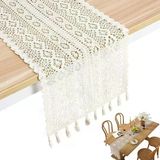 Bolivia's Makrome Masa Örtüsü, 24CM x 180CM Bej Dantel Boho Düğün Masa Örtüsü, Pamuk Kroşe Masa Kapağı, Düğün Partisi Çiftlik Evi Yemek Masası Dekorasyonu