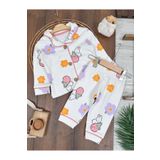 Bolly Baby Tavşan Baskılı %100 Pamuk Yumuşak Doku Kruvaze Yaka Önden Düğmeli MevsimlikKız Bebek Pijama Takımı