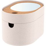 Bölmeli Ayna Kapaklı Saklama Kutusu, 24X17 Cm, Şık ve Pratik Organizer - Ahşap - Bej