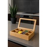 Bölmeli Bambu Poşet Çay Kutusu Bambu Organizer Kutu Takı Aksesuar Kutusu 30X20X7CM.