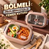 Bölmeli Çocuk Yemek Kutusu 304 Paslanmaz Çelik Sızdırmaz Kapaklı Sevimli Hayvan Tasarımlı Beslenme Kabı - 2 ADET
