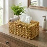 Bölmeli Kapaklı Doğal Rattan Görünümlü Hasır Makyaj, Takı Ve Havlu Düzenleyici – Peçetelikli Çok Amaçlı Masaüstü Organizer Sepet Go53/1395
