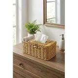 Bölmeli Kapaklı Doğal Rattan Görünümlü Hasır Organizer Sepet, Peçetelik, Makyaj Takı Düzenleyici, Plastik, 24X10x10 Cm