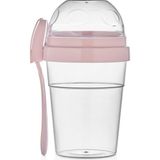 Bölmeli Yoğurt Saklama Kabı, 600ML + 200ML, Pembe, Diyet ve Sağlıklı Beslenme Için Taşınabilir Kapak - Standart