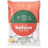 Bolsius D-light çaydanlık mumları, 75 adet, torba içinde, yanma süresi 4 saat, dekoratif ev mumları, beyaz, doğal bitkisel bal mumu içerir, palmiye yağı içermez