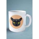 Bombay Kedisi Kedi Isimli Kişiye Özel Baskılı Kupa Bardak Karakalem