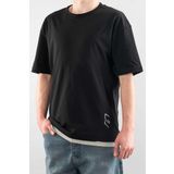 bombe Erkek Özel Bisiklet Yaka Tişört Basic Yarı Owersize Düz Baskılı Siyah T-shirt