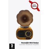 BOMER Gramofon Şeklinde Müzik Kutusu Nostaljik Ahşap Görünümlü Gramofon Müzik Kutusu