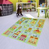 Bona Fortuna Araba Yollu Trafik Yolu Dijital Baskılı Kaymaz Taban Çocuk Odası Halısı - 120 x 120 cm - Yeşil