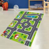 Bona Fortuna Araba Yollu Trafik Yolu Dijital Baskılı Kaymaz Taban Çocuk Odası Halısı - 180 x 280 cm - Yeşil
