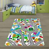 Bona Fortuna Araba Yollu Trafik Yolu Oyun Halısı Dijital Baskılı Kaymaz Taban Eğitici Çocuk Odası Eğitim Halısı - 100 x 250 cm - Renkli