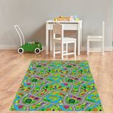 Bona Fortuna Araba Yollu Trafik Yolu Oyun Halısı Dijital Baskılı Kaymaz Taban Eğitici Çocuk Odası Eğitim Halısı - 80 x 50 cm - Renkli