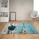 Bona Fortuna Deniz Yıldızı Desenli Dijital Baskı Yıkanabilir Kaymaz Taban Modern Salon Halısı ve Yolluk - 100 x 150 cm - Mavi