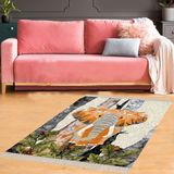 Bona Fortuna Fil Desenli Etnik Dijital Baskı Yıkanabilir Kaymaz Taban Salon Halı ve Yolluk - 80 x 150 cm - Bej - Sarı