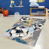 Bona Fortuna Futbol Topu Desenli Dijital Baskı Yıkanabilir Kaymaz Taban Çocuk Odası Halısı - 80 x 300 cm - Gri