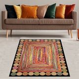 Bona Fortuna Jüt Hasır Kilim Görünümlü Dijital Baskılı Kaymaz Taban Yıkanabilir Modern Salon Halısı ve Yolluk - 100 x 100 cm - Nest Multi