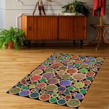 Bona Fortuna Jüt Hasır Kilim Görünümlü Dijital Baskılı Kaymaz Taban Yıkanabilir Modern Salon Halısı ve Yolluk - 120 x 120 cm - Renkli