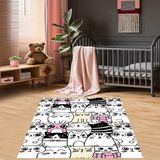 Bona Fortuna Kedi Desenli Halı Kedili Halı Dijital Baskı Yıkanabilir Kaymaz Taban Çocuk Odası Halısı - 100 x 300 cm - Beyaz