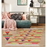 Bona Fortuna Kilim Desenli Etnik Dijital Baskı Yıkanabilir Kaymaz Taban Modern Salon Halı ve Yolluk - 80 x 50 cm - Turuncu