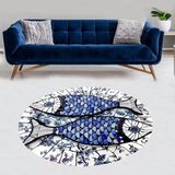 Bona Fortuna Mozaik Balık Desenli Dijital Baskı Yıkanabilir Kaymaz Taban Salon Halısı ve Yolluk - 100 x 100 cm - Mavi