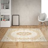 Bona Fortuna Osmanlı Motifler Desenli Dijital Baskı Yıkanabilir Kaymaz Taban Klasik Salon Halı ve Yolluk(Bej) - 80 x 150 cm - Bej - Gold