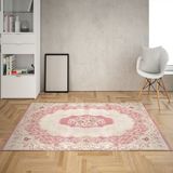Bona Fortuna Osmanlı Motifler Desenli Dijital Baskı Yıkanabilir Kaymaz Taban Klasik Salon Halı ve Yolluk(Pembe) - 80 x 400 cm