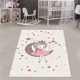 Bona Fortuna Prenses Ay Yıldız Desenli Dijital Baskılı Kaymaz Taban Leke Yıkanabilir Kız Çocuk Odası Halısı - 100 x 250 cm - Açık Pembe