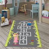 Bona Fortuna Seksek Oyun Halısı Dijital Baskı Yıkanabilir Kaymaz Taban Çocuk Odası Halısı - 80 x 600 cm - Gri