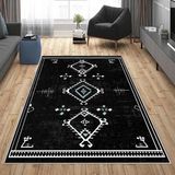 Bona Fortuna Siyah Bohem Etnik Kilim Desen Yıkanabilir Kaymaz Taban Leke Tutmaz Modern Salon Halısı ve Yolluk - 160 x 240 cm - Siyah - Beyaz