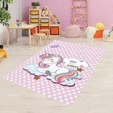 Bona Fortuna Unicorn Desenli Dijital Baskı Yıkanabilir Kaymaz Taban Çocuk Odası Halısı - 80 x 400 cm - Pembe