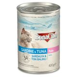 Bonacibo Ekonomik Sardalya ve Ton Balıklı Kedi Yaş Mama 6 x 400 gr Lezzetli Balık Tadında