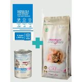 Bonacibo Tavuklu Kısır Kedi Maması 2 Kg & Deniz Ürünlü Ezme Yaş Mama Avantaj Paketi (6X400 Gr)