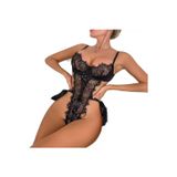 Bonadea.Mk Fransız Dantelli Kurdela Detaylı Bodysuit Jartiyer Takımı