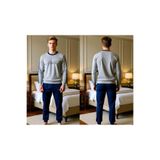 BONBON Erkek Pamuklu Gri Melanj - Lacivert Renk Pijama Takımı AL003-2