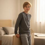 Bonbon Genç Erkek Pamuklu Gri Melanj Renk Pijama Takımı AL001 V2 BB2432