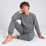 Bonbon Genç Erkek Pamuklu Yakası Düğmeli Cepli Hediyelik Koyu Gri Renk Alt Üst Pijama Takımı AL007 V2 BB2437 - 15 - 16 Yaş