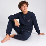 Bonbon Genç Erkek Pamuklu Yakası Düğmeli Cepli Hediyelik Lacivert Renk Alt Üst Pijama Takımı AL007 V1 BB2436 - 13 - 14 Yaş