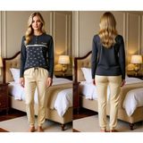 Bonbon Kadın Pamuklu Gri Melanj Desenli Renk Pijama Takımı AL506-2
