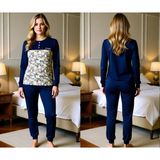 Bonbon Kadın Pamuklu Lacivert - Desenli Renk Pijama Takımı AL501-2