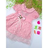 Bonboner Kids Kız Çocuk Taş Detaylı Çiçek Fiyonklu Dantelli Pembe Renk Elbise - 6 Ay - 01P-Pembe